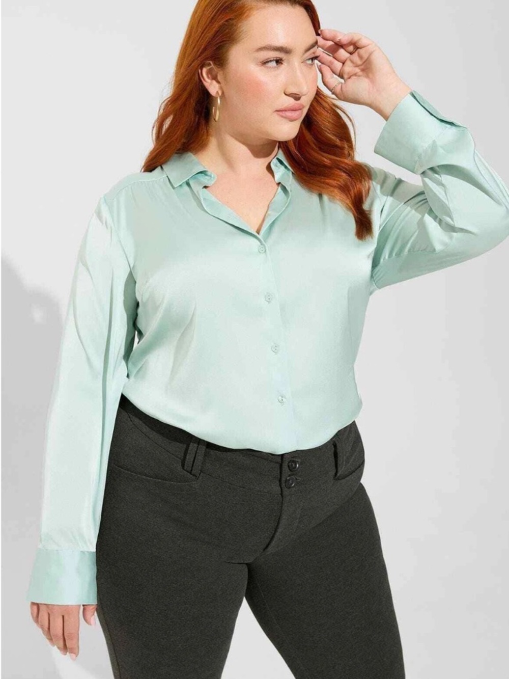 torrid Mint Satin Button Down Shirt